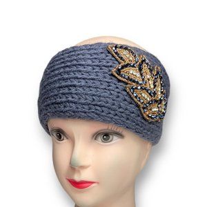 Women Headband Winter Ear Warm Turban Headwear Knit Wool Boho Hat - Gray